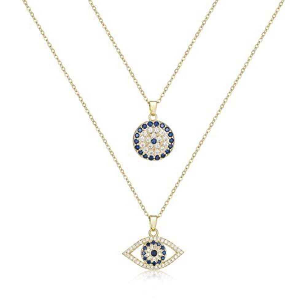 9117 Evil Eye Necklace Layered Necklaces , 2Pcs 18K Gold Plated Dainty Evil